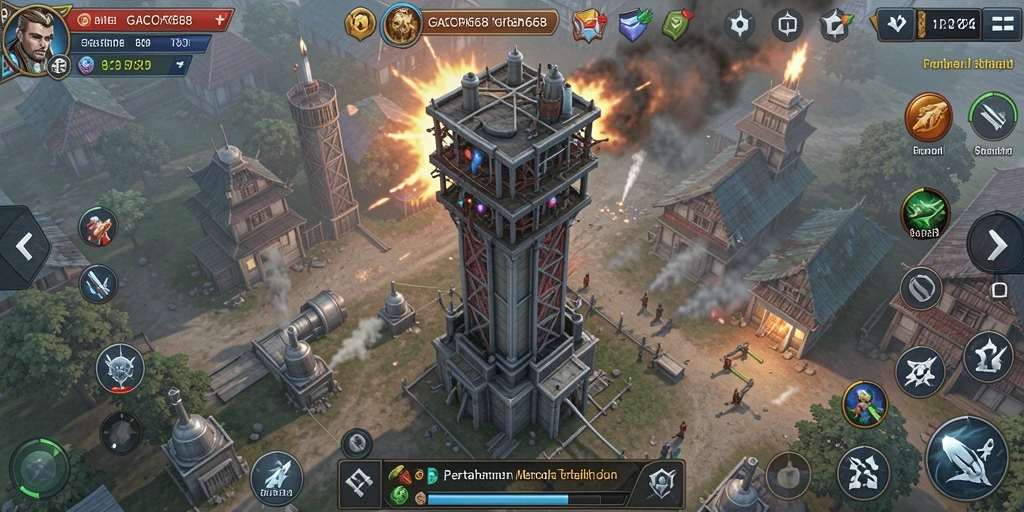 Screenshot gameplay GACOR668 menampilkan pertahanan menara yang epik.