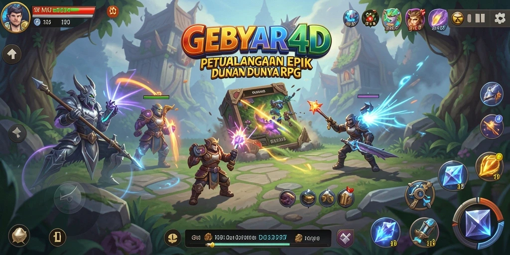 Screenshot GEBYAR4D menampilkan aksi pertempuran seru dan karakter unik.