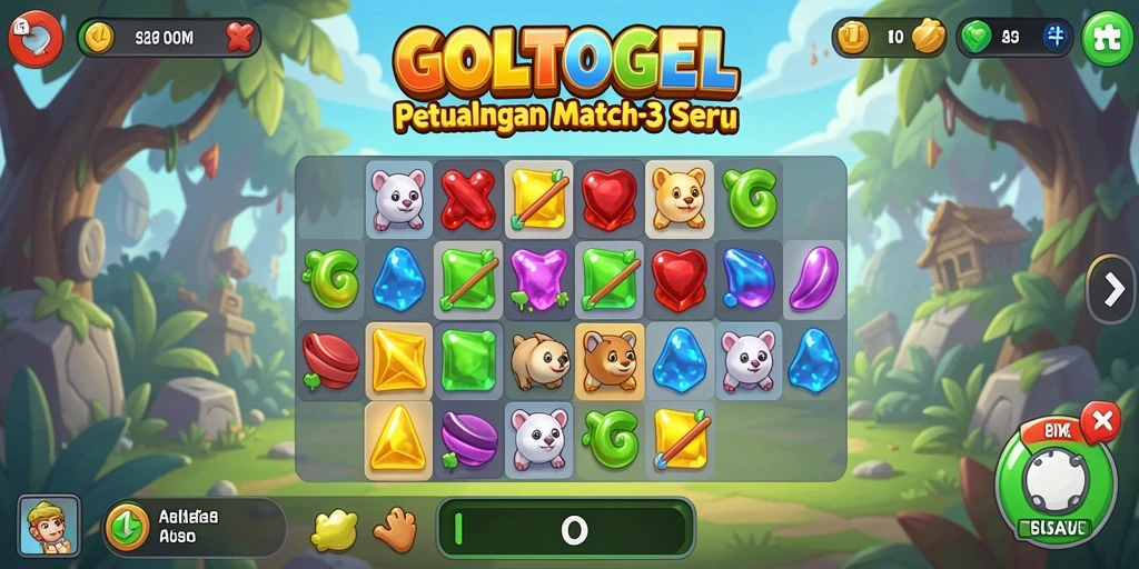 Screenshot gameplay GOLTOGEL menampilkan momen seru permainan Match-3.