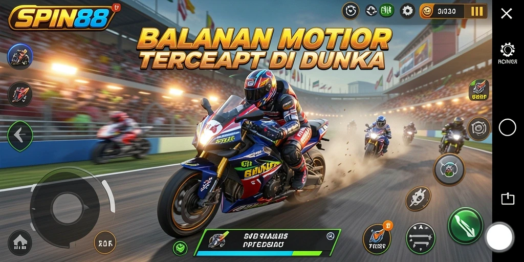 Tampilan gameplay menegangkan saat balapan motor di SPIN88.