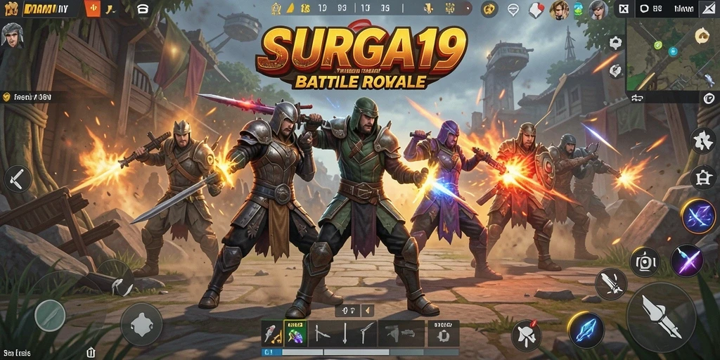 Tampilan gameplay SURGA19 yang menegangkan dalam pertarungan Battle Royale.